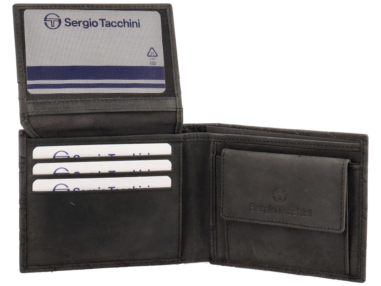 Portafoglio da uomo in pelle nero con logo a rilievo 9x11,5 cm - Sergio Tacchini