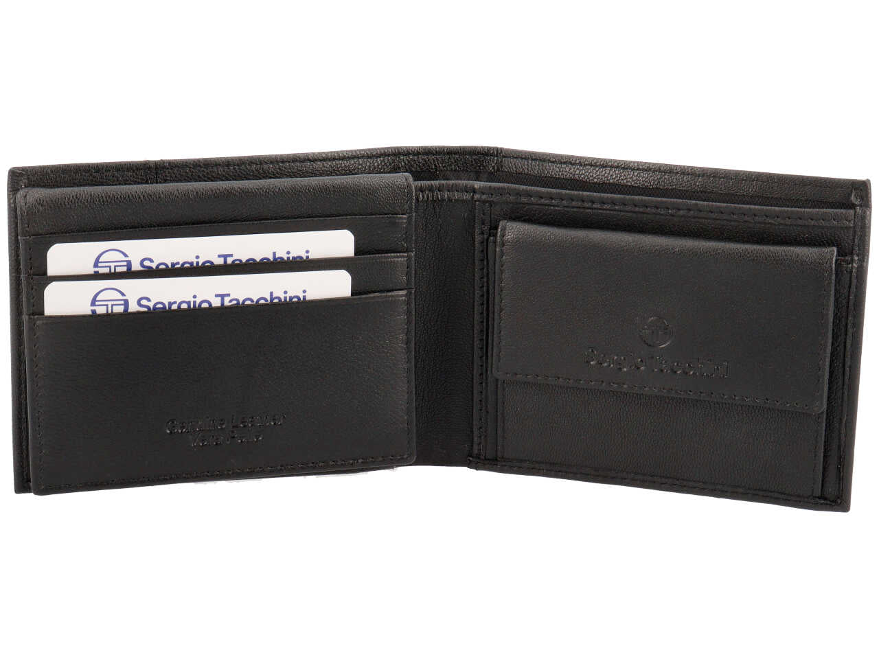 Portafoglio da uomo in pelle nero con inserto verde oliva, 10x13 cm - Sergio Tacchini
