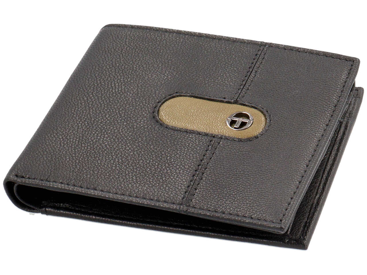Portafoglio da uomo in pelle nero con inserto verde oliva, 10x13 cm - Sergio Tacchini
