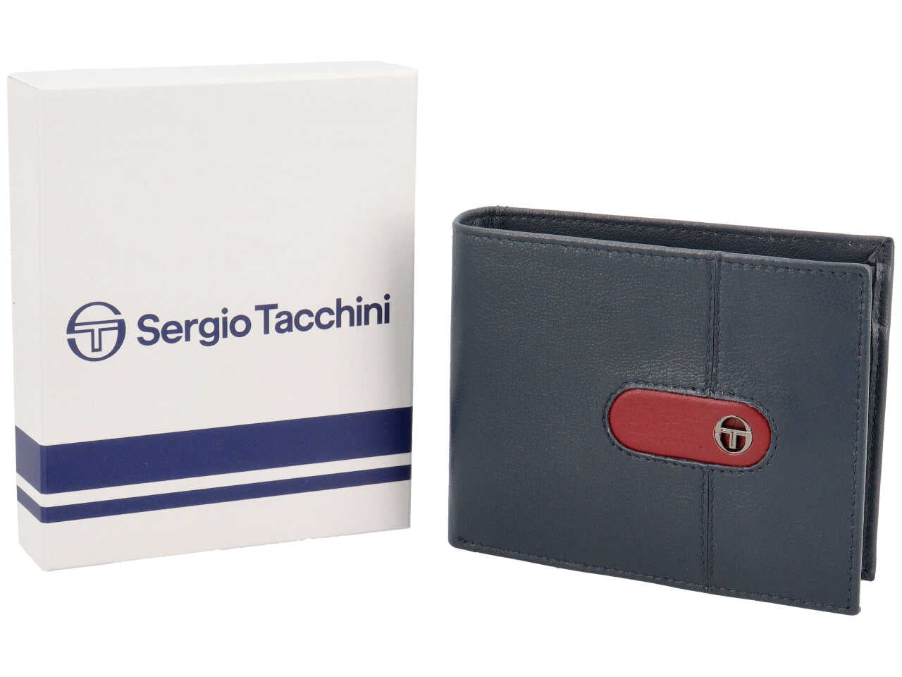 Portafoglio da uomo in pelle blu con inserto bordeaux, 10x13 cm - Sergio Tacchini
