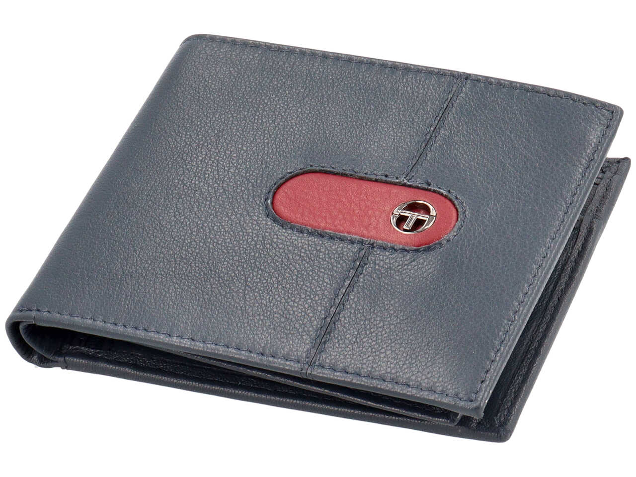 Portafoglio da uomo in pelle blu con inserto bordeaux, 10x13 cm - Sergio Tacchini