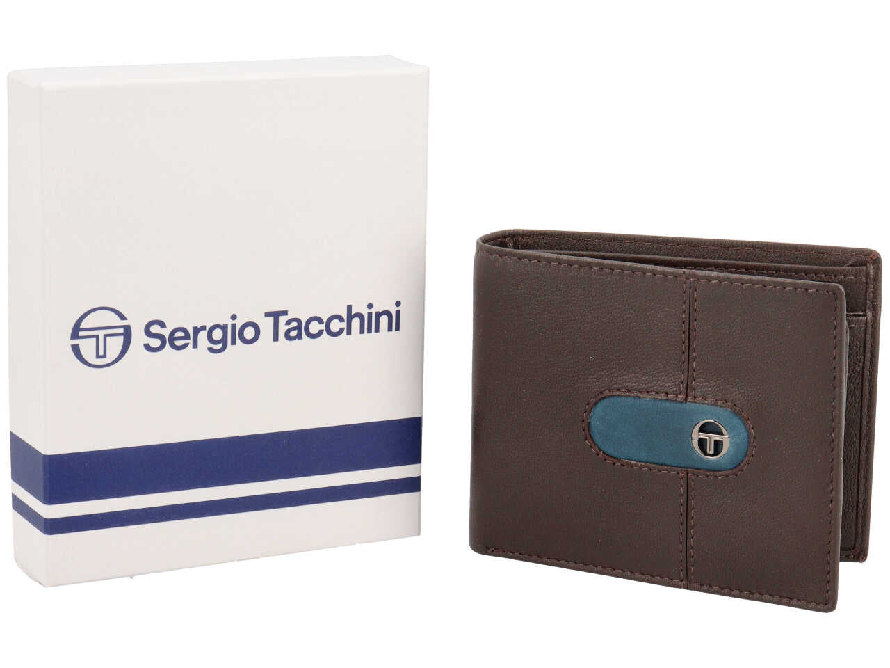 Portafoglio da uomo in pelle testa di moro con inserto avio, 9x11,5 cm - Sergio Tacchini