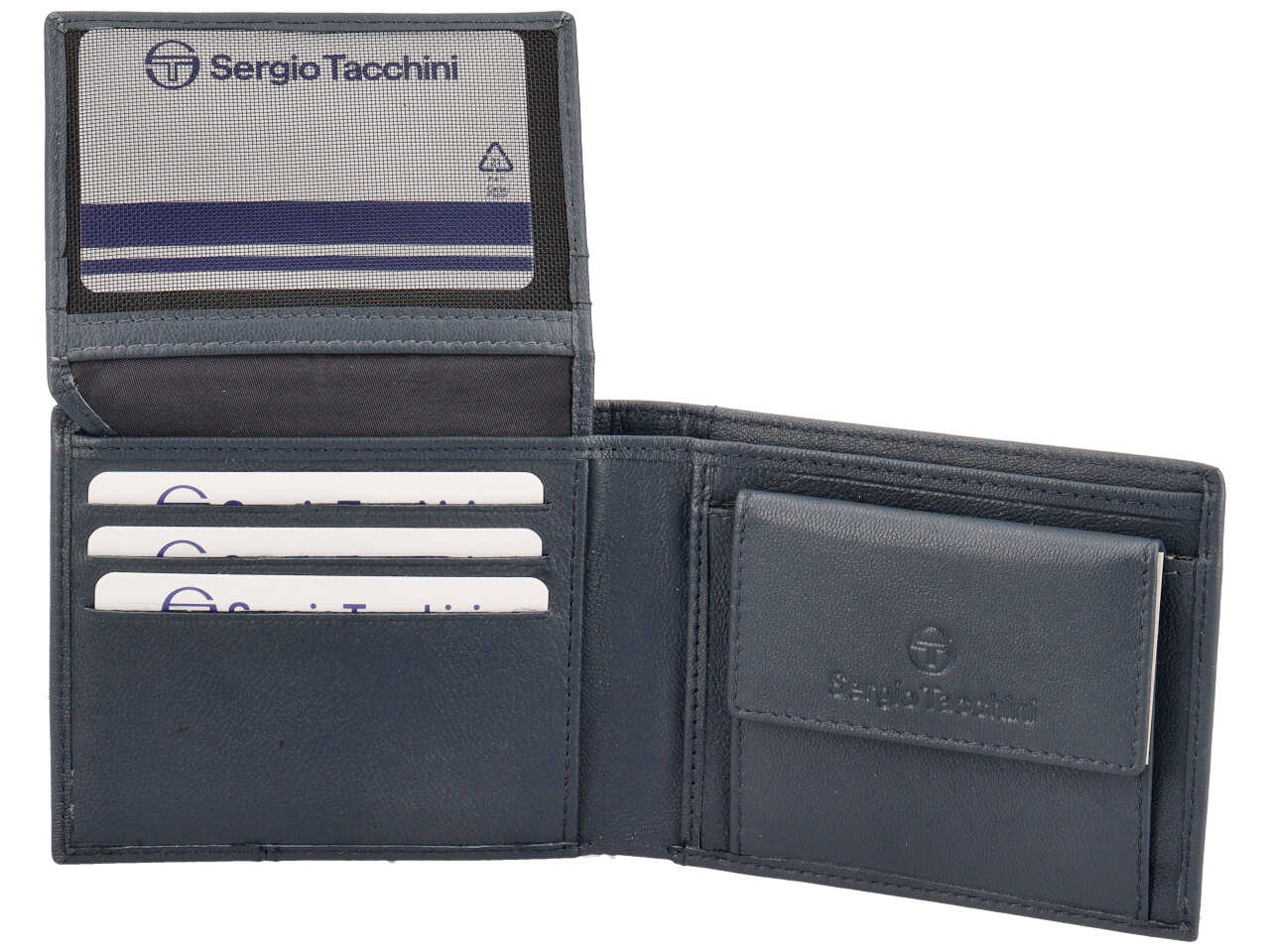 Portafoglio da uomo in pelle blu con inserto bordeaux, 9x11,5 cm - Sergio Tacchini