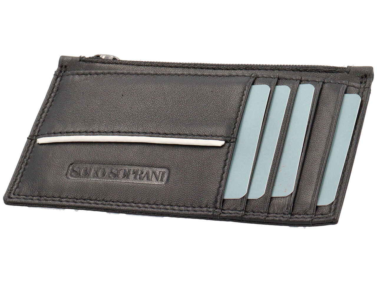 Portacarte da uomo in pelle nero con portamonete e inserto bianco, 8x13 cm - Solo Soprani