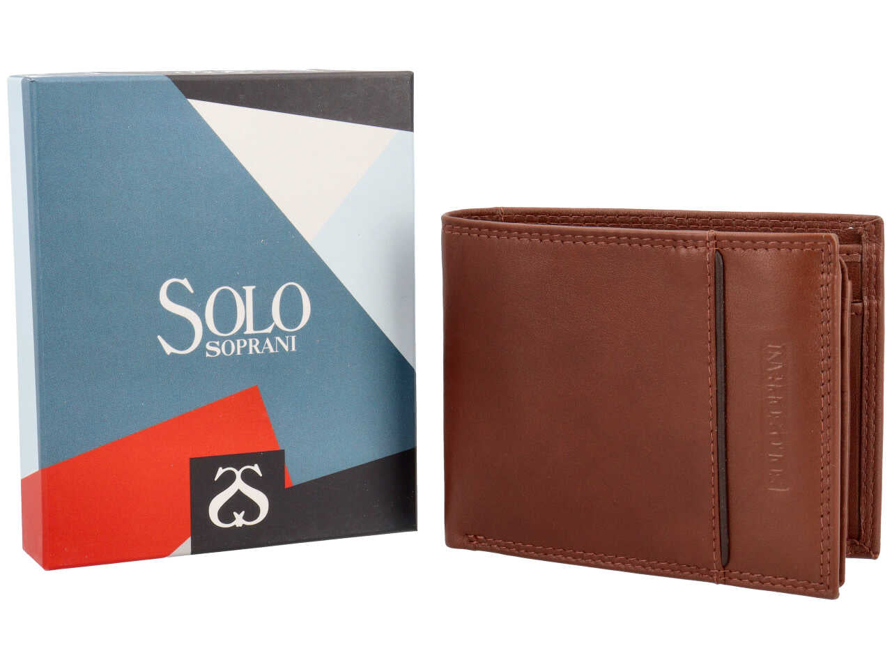 Portafoglio da uomo in pelle marrone e inserto marrone scuro con portamonete, 9,5x12 cm - Solo Soprani