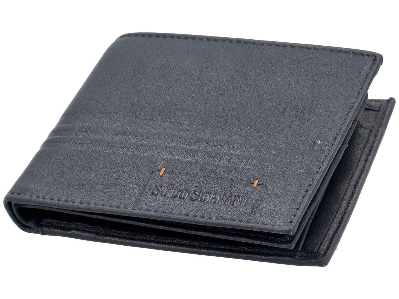 Portafogli da uomo in pelle blu con portamonete, 9x11 cm - Solo Soprani