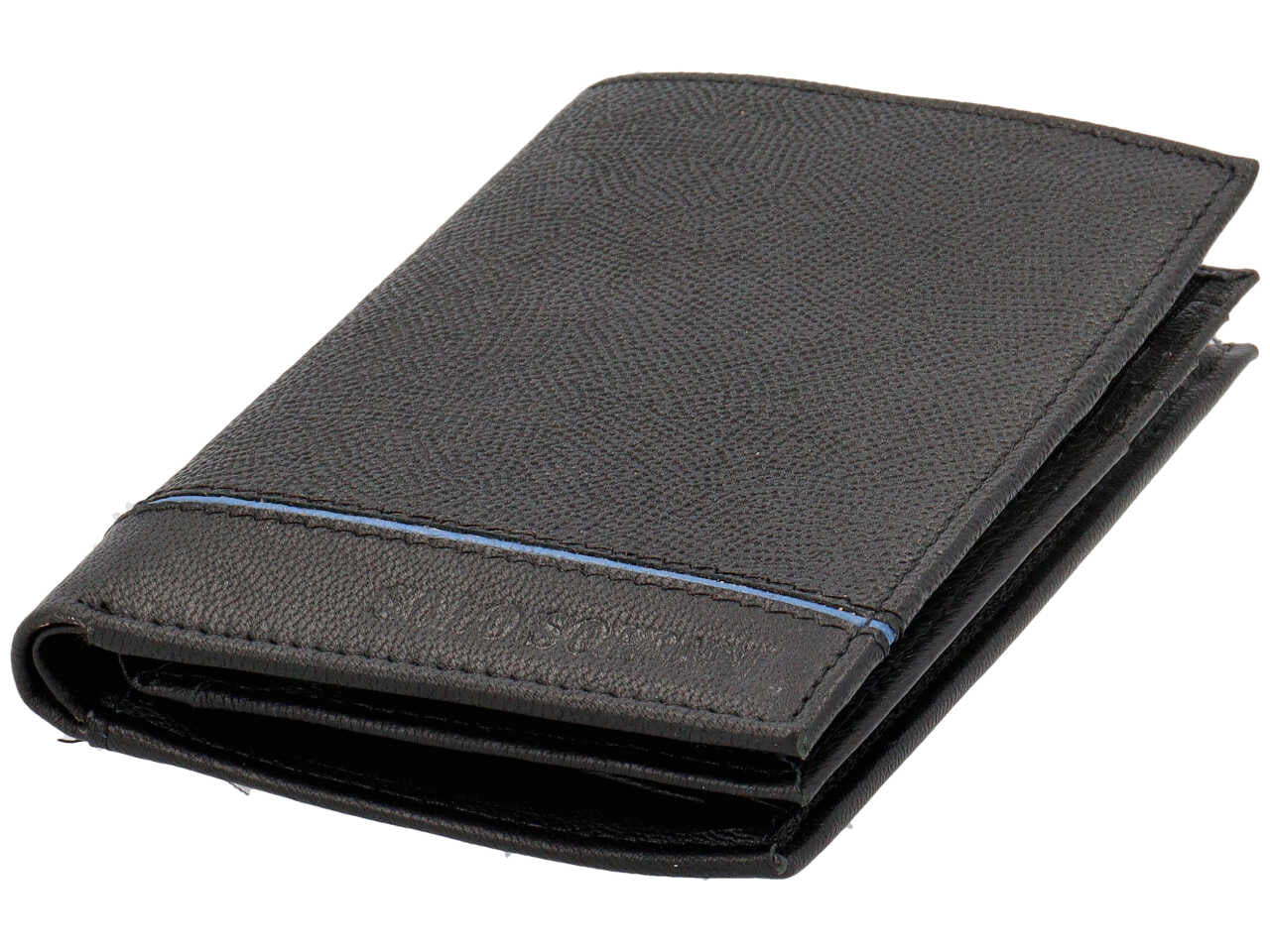 Portafoglio da uomo in pelle martellata nero con inserto blu, chiusura a libro e portamonete, 12,5x9 cm - Solo Soprani