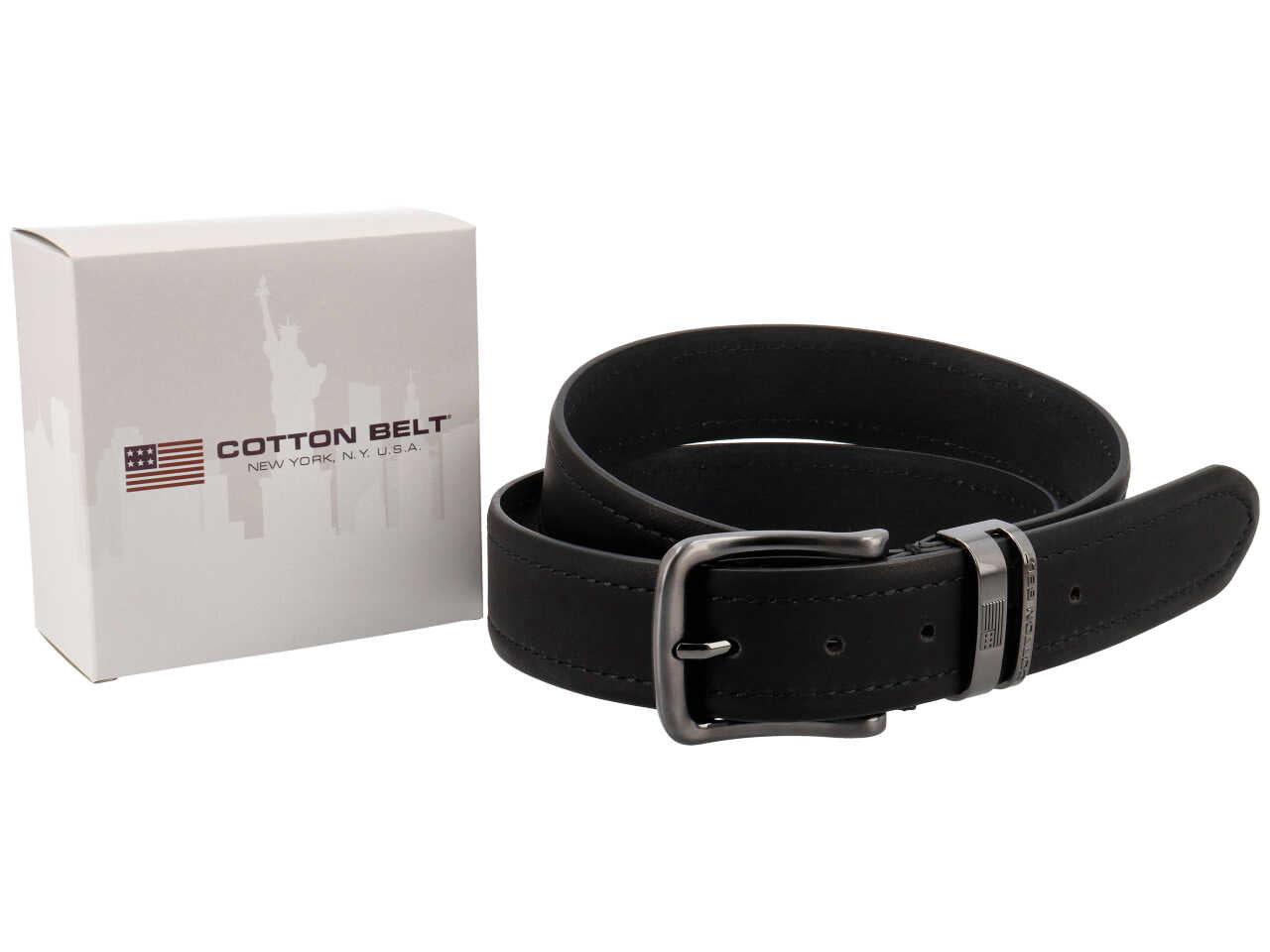 Cintura da uomo nera in pelle e rigenerato di cuoio - Cotton Belt