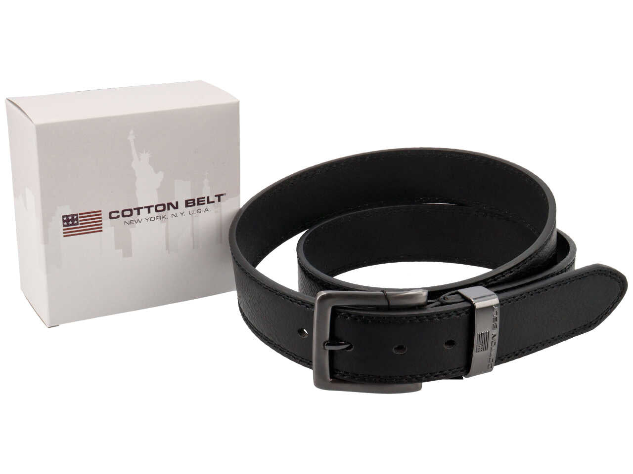 Cintura da uomo nera in pelle e rigenerato di cuoio - Cotton Belt