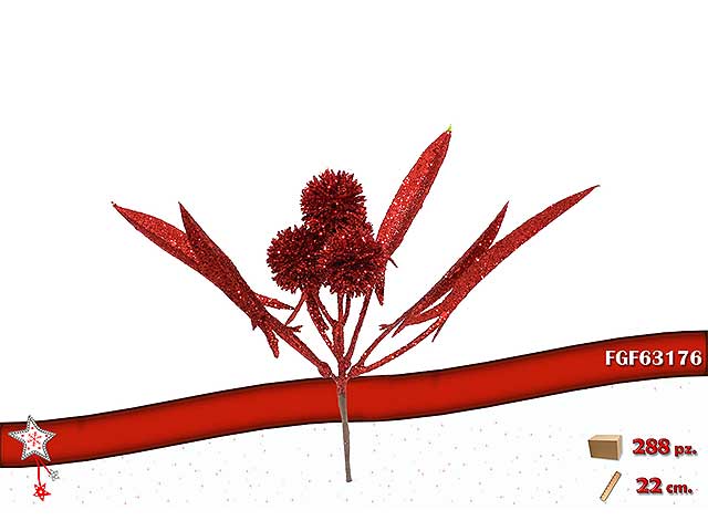 Fiore glitterato rosso 22cm
