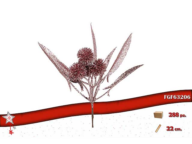 Fiore glitterato rosa 22cm