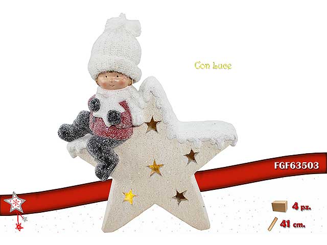 Bimbo su stella terracotta 35x15x41 con luci
