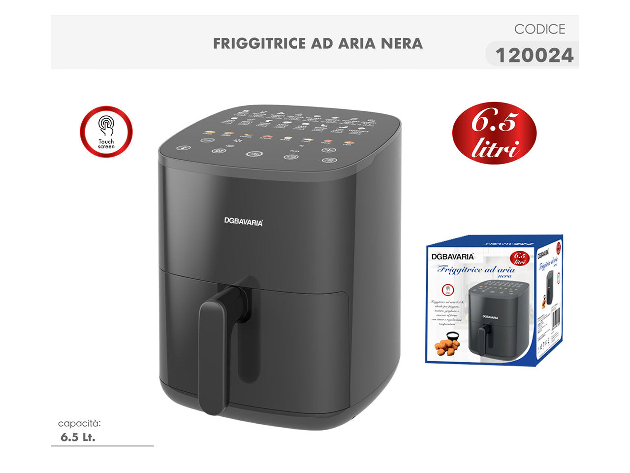 Friggitrice ad aria 6,5 lt in plastica nera - Casalinghi Del Giudice