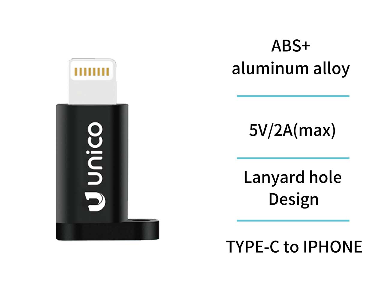 Adattatore da maschio lightning a femmina type-c, 5v/2a, nero in abs, AD1937 - Unico