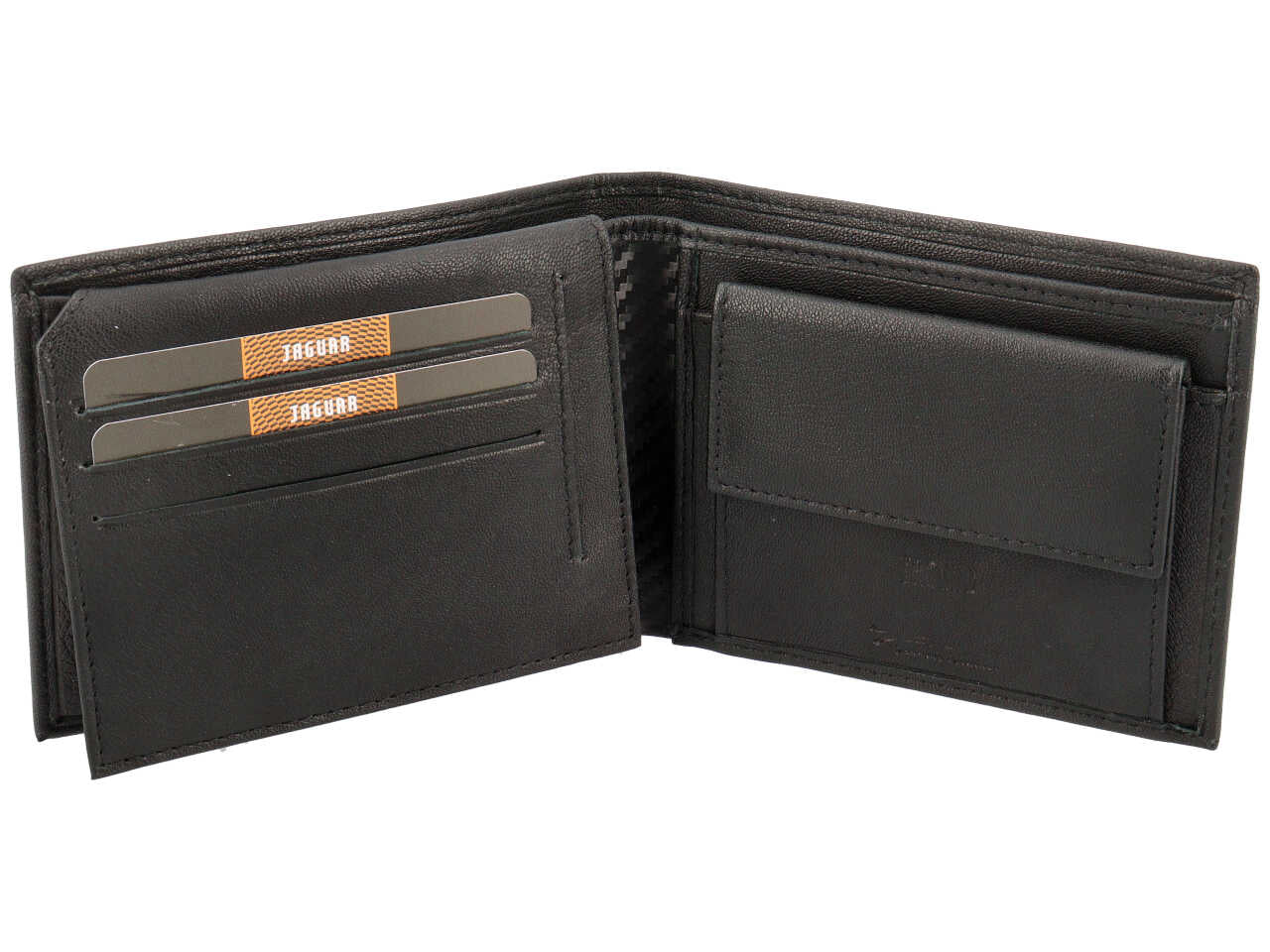 Portafoglio da uomo in pelle nero, doppia patta e portamonete, 10x12 cm -Jaguar