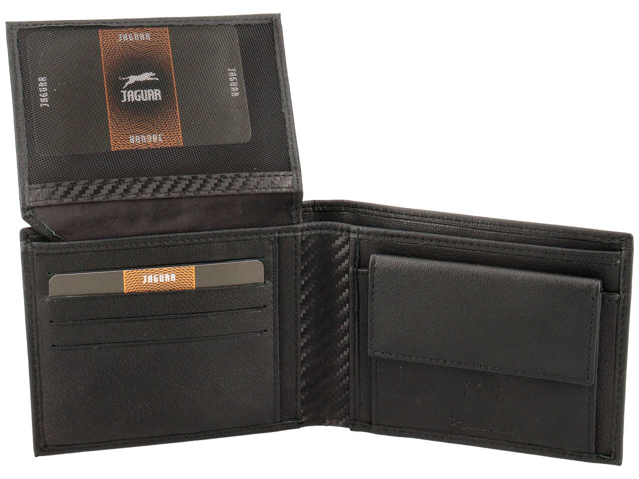 Portafoglio da uomo in pelle nero, doppia patta e portamonete, 10x12 cm -Jaguar