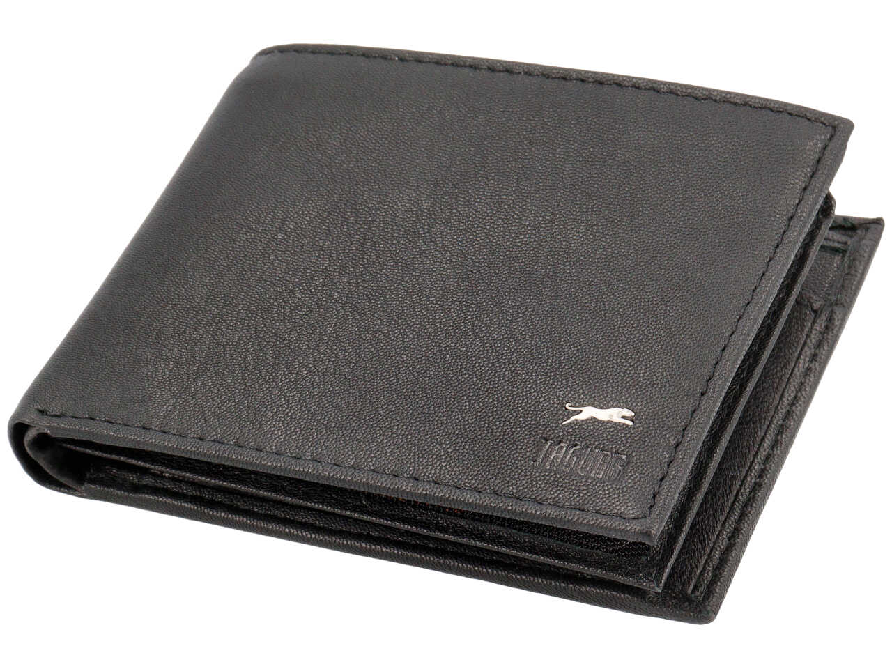 Portafoglio da uomo in pelle nero, doppia patta e portamonete, 10x12 cm -Jaguar
