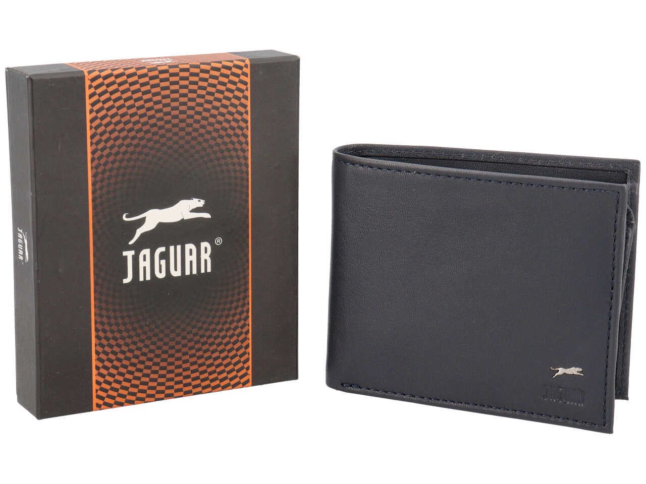 Portafoglio da uomo in nappa blu notte, doppia patta e portamonete, 11x9 cm -Jaguar