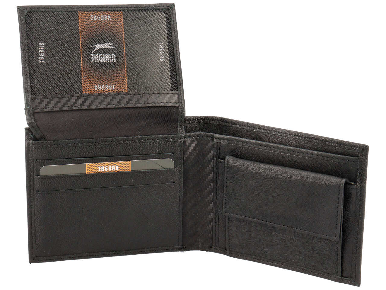 Portafoglio da uomo in nero, doppia patta e portamonete, 11x9 cm -Jaguar