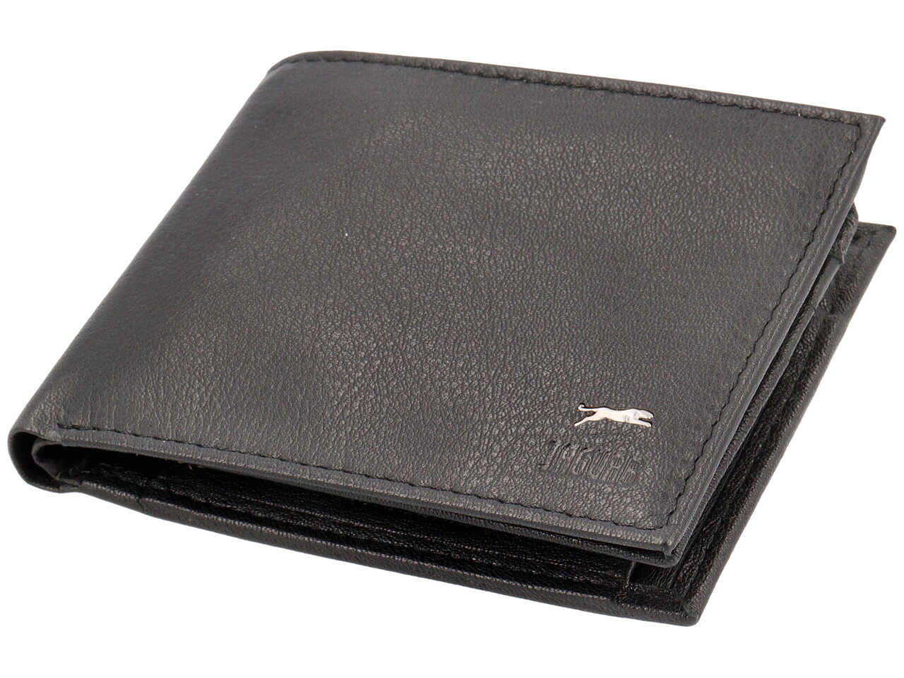 Portafoglio da uomo in nero, doppia patta e portamonete, 11x9 cm -Jaguar