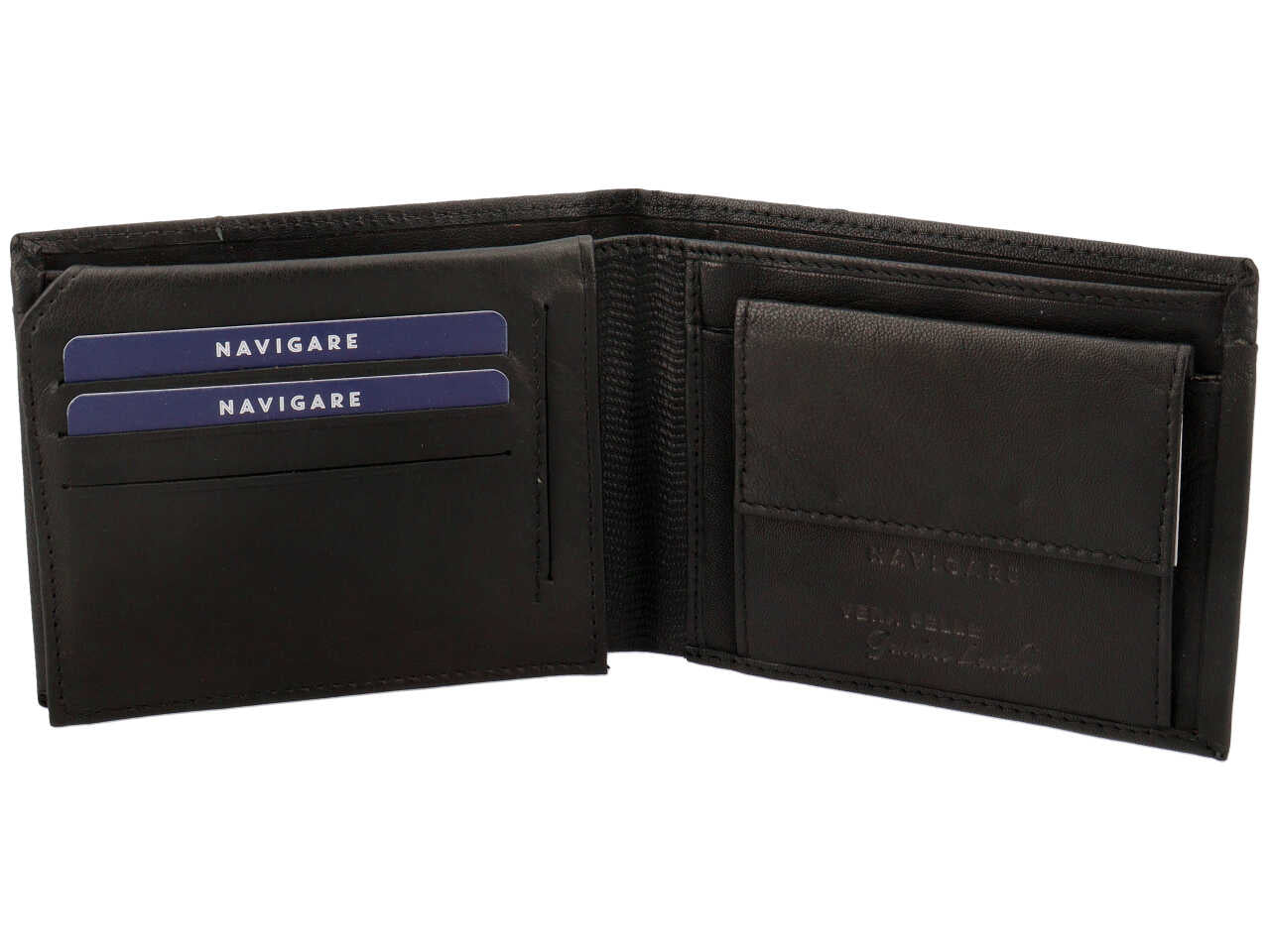 Portafoglio navigare da uomo doppia patta piu' moneta in vera pelle nappa piu' oil stampato misura 11x6,5cm colore nero