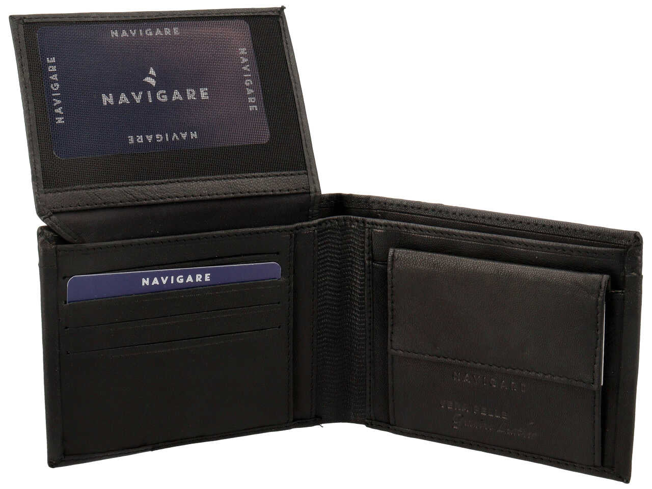 Portafoglio navigare da uomo doppia patta piu' moneta in vera pelle nappa piu' oil stampato misura 11x6,5cm colore nero