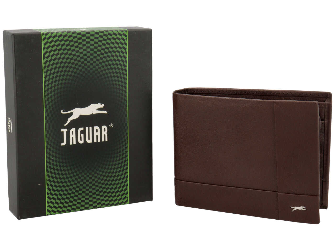 Portafoglio jaguar da uomo doppia patta piu' moneta in vera pelle sugar print misura 11x6,5cm colore castano