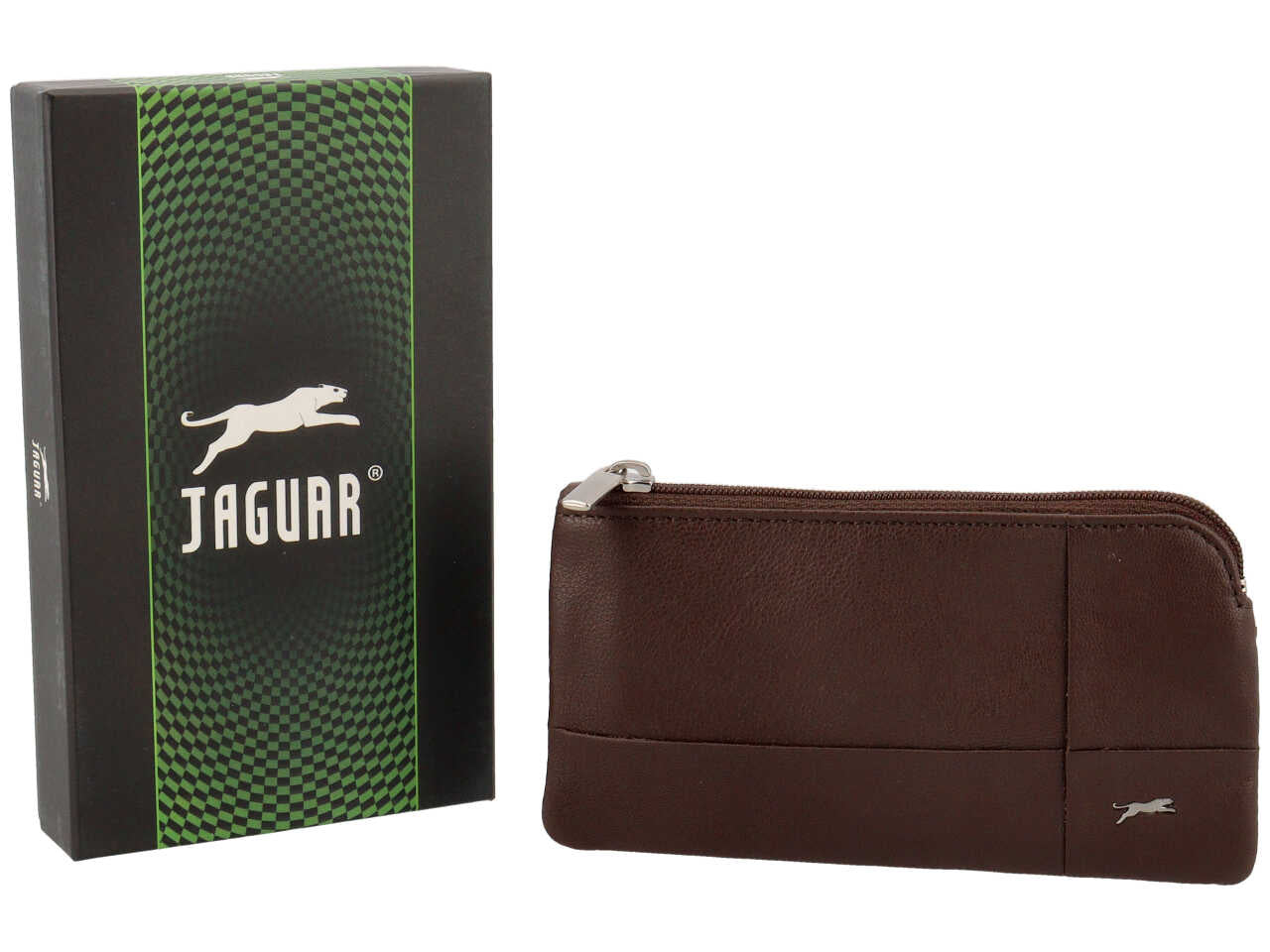 Portamonete jaguar da uomo con zip in vera pelle sugar print misura 13,9x7,7cm colore castano