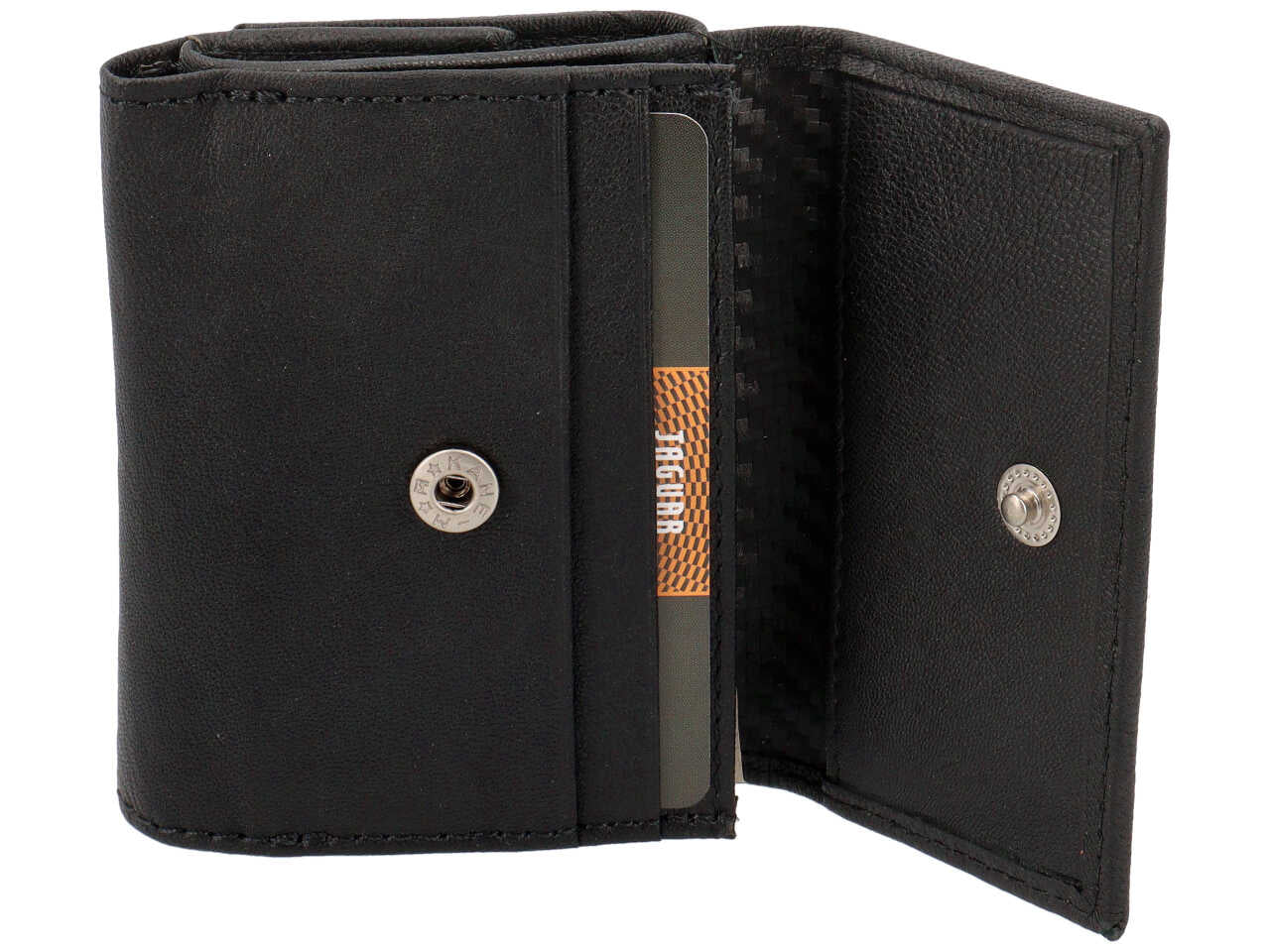 Portafoglio da uomo in pelle nero, con portamonete e chiusura a bottone, 9,7x7 cm - Jaguar