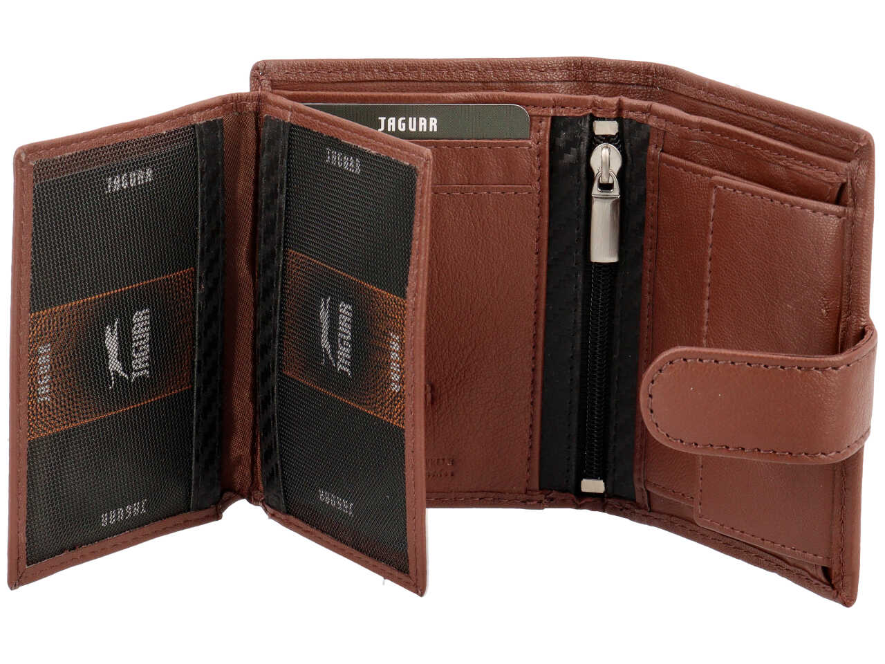 Portafoglio da uomo in pelle marrone con chiusura a bottone, 10x8 cm - Jaguar