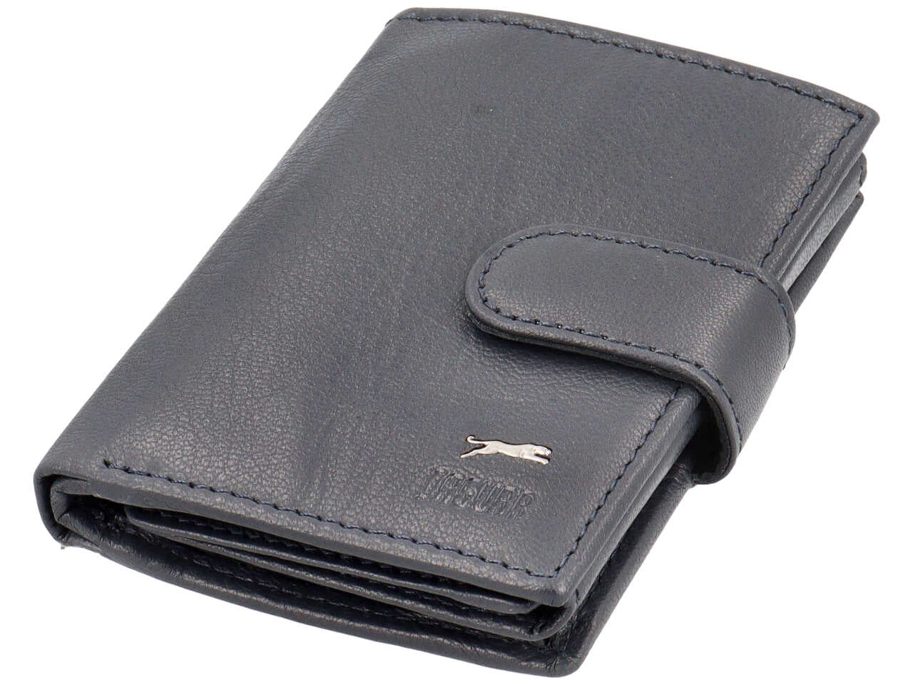 Portafoglio da uomo in pelle blu notte con chiusura a bottone, 10x8 cm - Jaguar