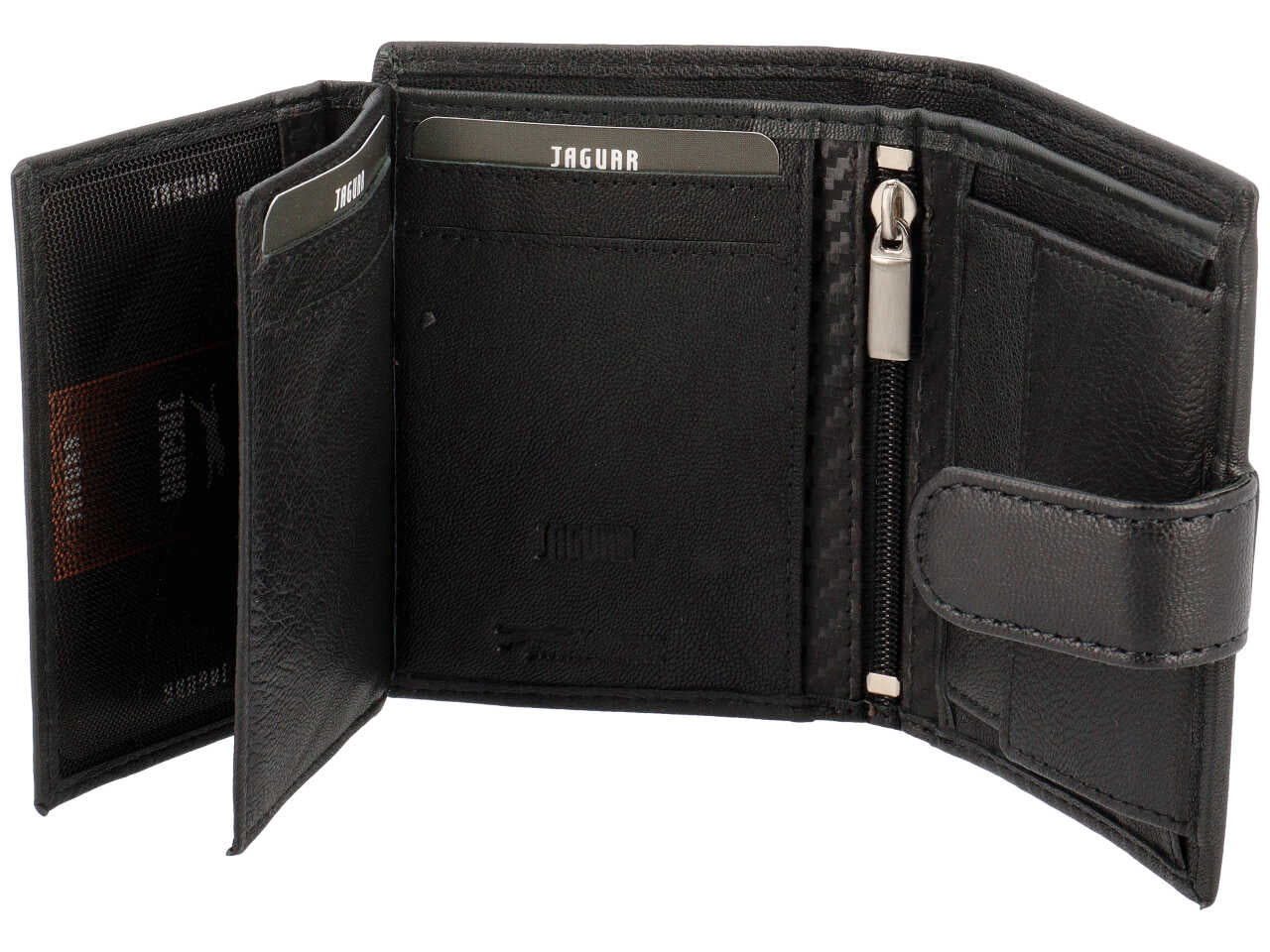 Portafoglio da uomo in pelle nero con chiusura a bottone, 10x8 cm - Jaguar