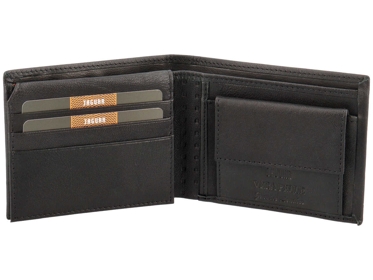 Portafoglio da uomo in pelle stampata nero, con portamonete, 11x9 cm - Jaguar