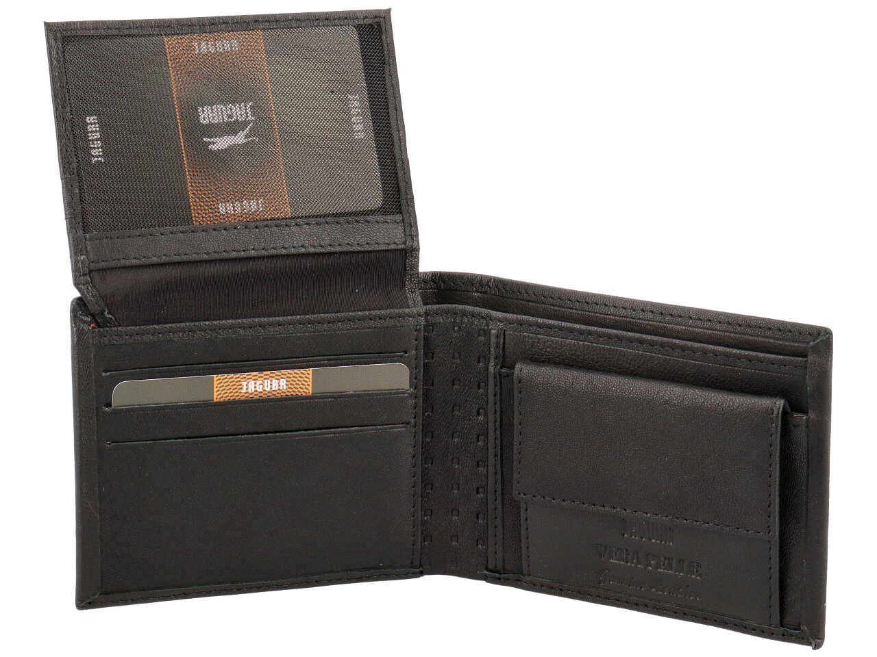 Portafoglio da uomo in pelle stampata nero, con portamonete, 11x9 cm - Jaguar