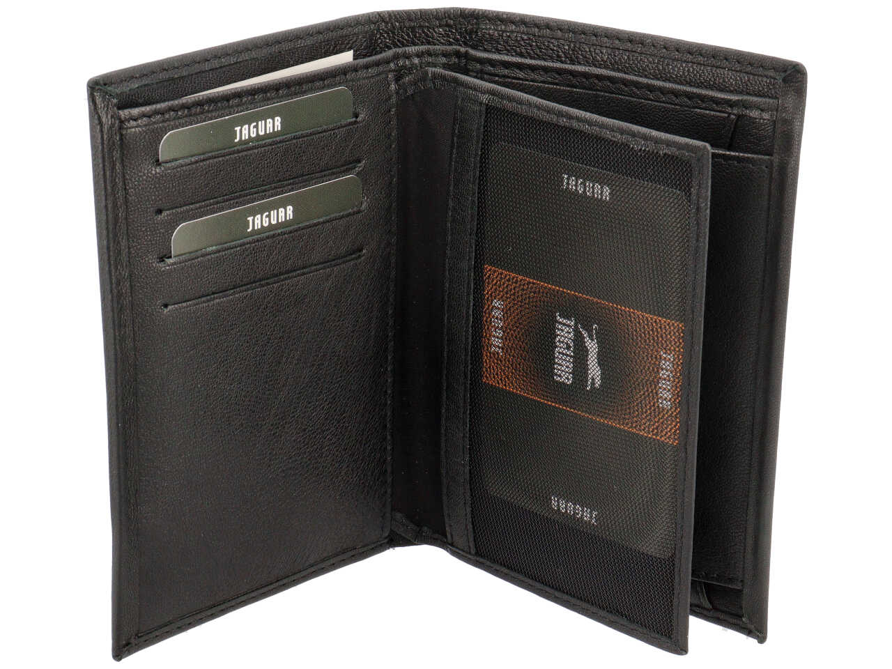 Portafoglio da uomo in pelle nero con motivo a quadri, chiusura a libro, 9,5x13 cm - Jaguar