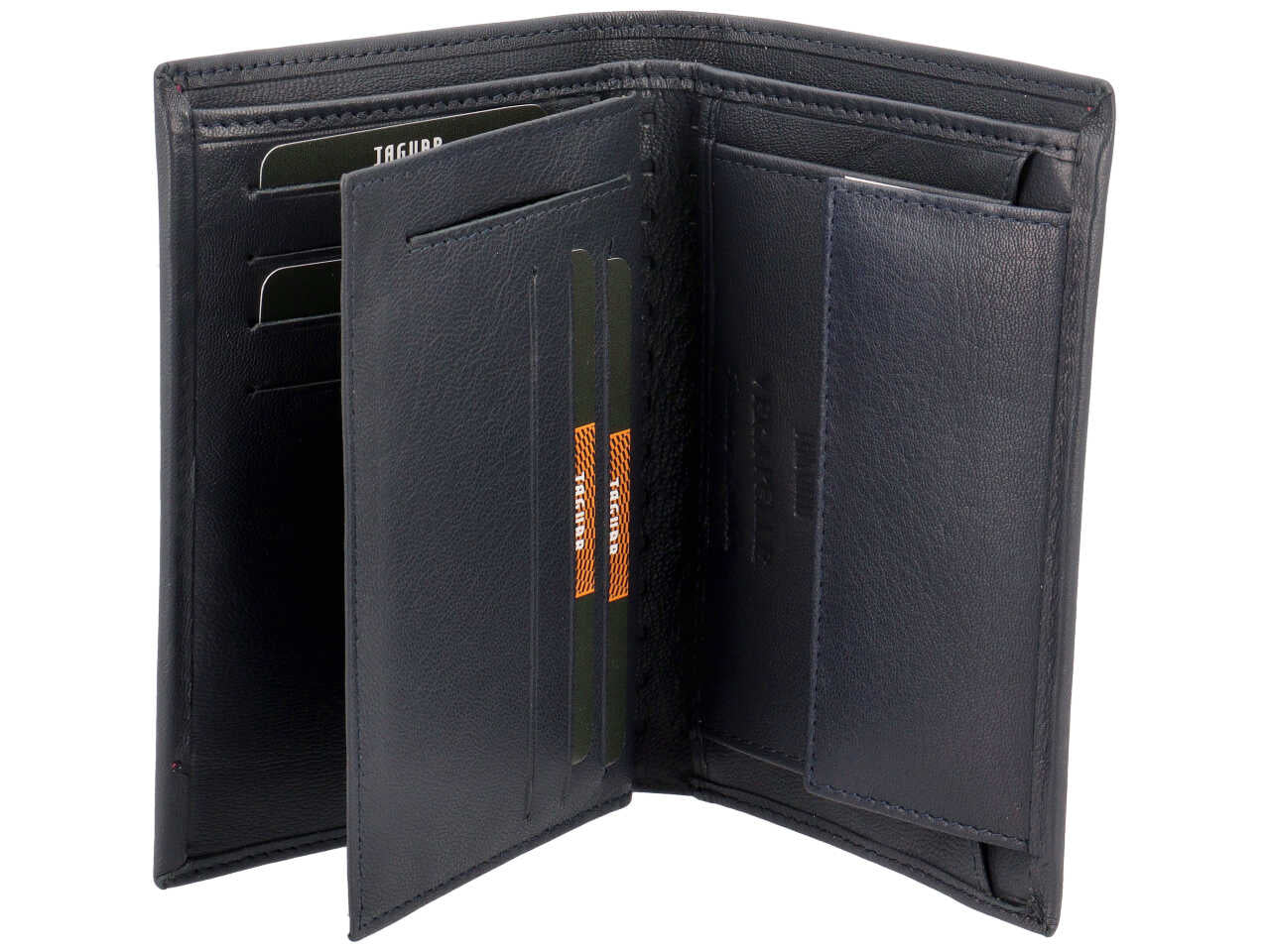 Portafoglio da uomo in pelle blu con motivo a quadri, chiusura a libro, 9,5x13 cm - Jaguar