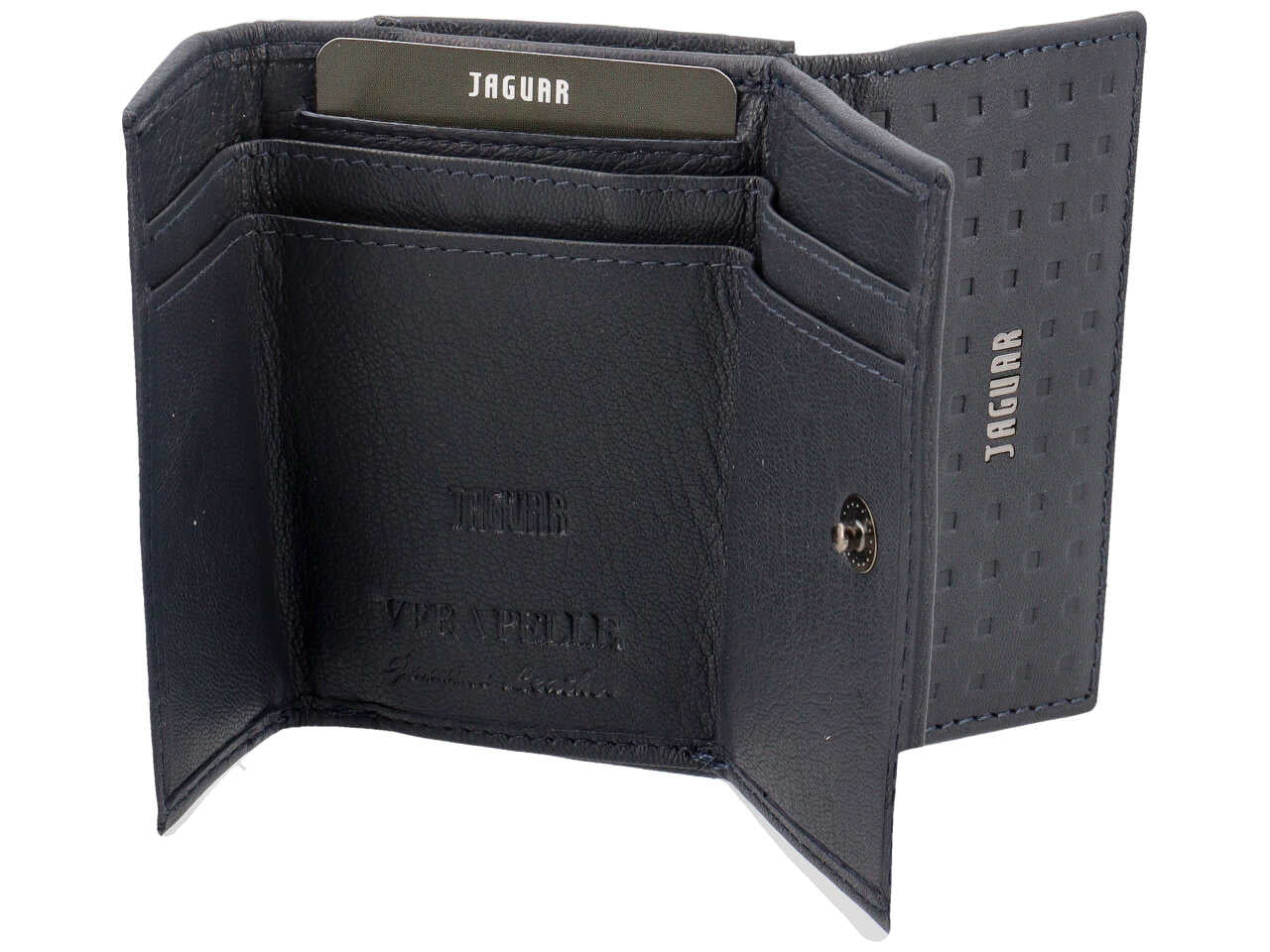 Portafogli da uomo in pelle blu con decoro a rilievo, 9,7x7 cm - Jaguar