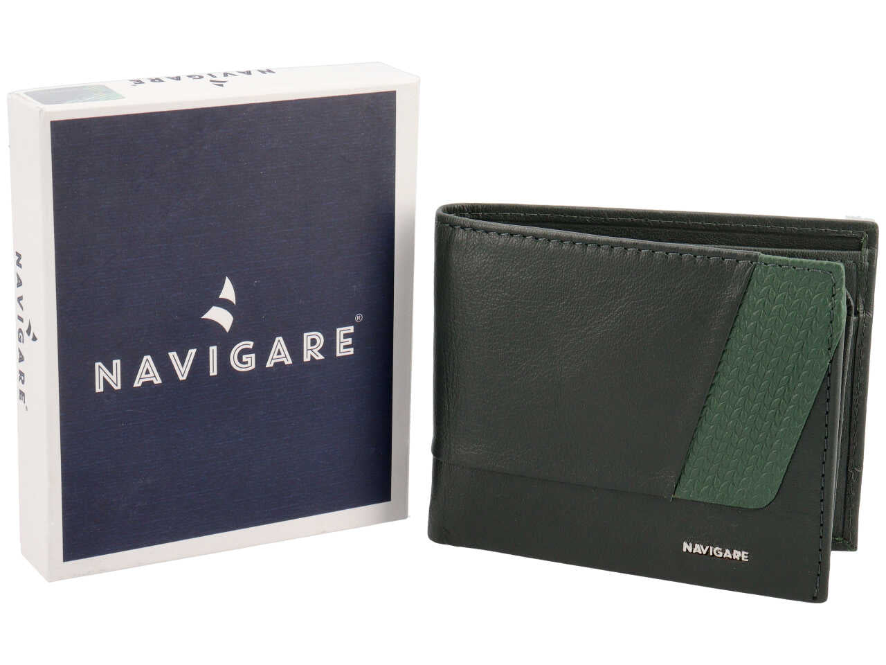 Portafoglio da uomo in pelle bicolore verde abete con inserto decorato, 11x9 cm - Navigare