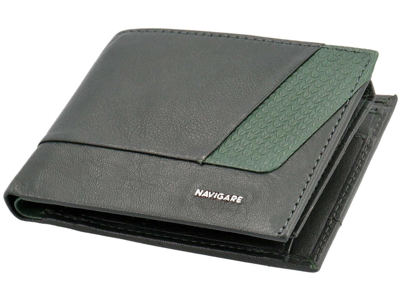 Portafoglio da uomo in pelle bicolore verde abete con inserto decorato, 11x9 cm - Navigare