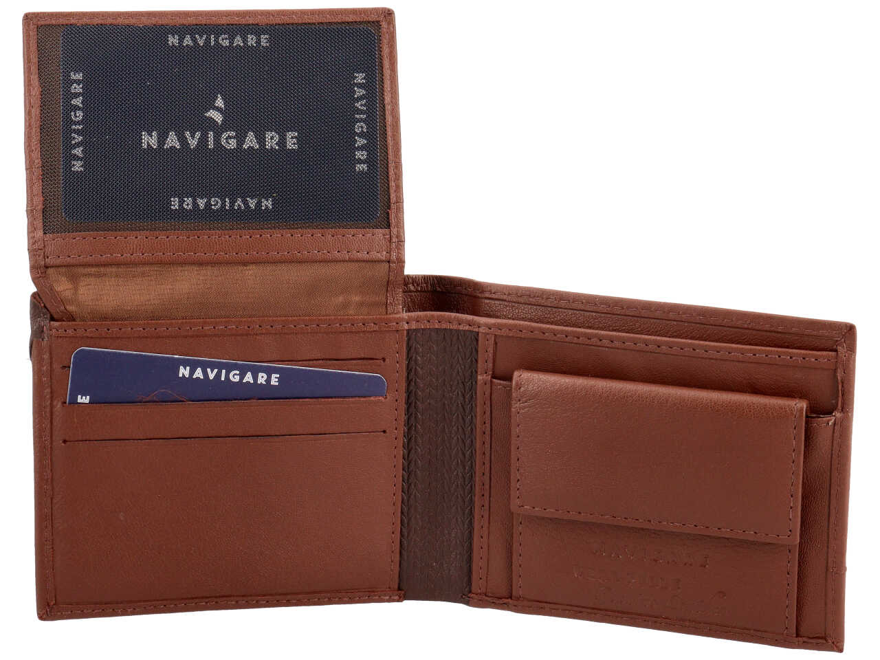 Portafoglio da uomo in pelle bicolore marrone con inserto decorato, 11x9 cm - Navigare