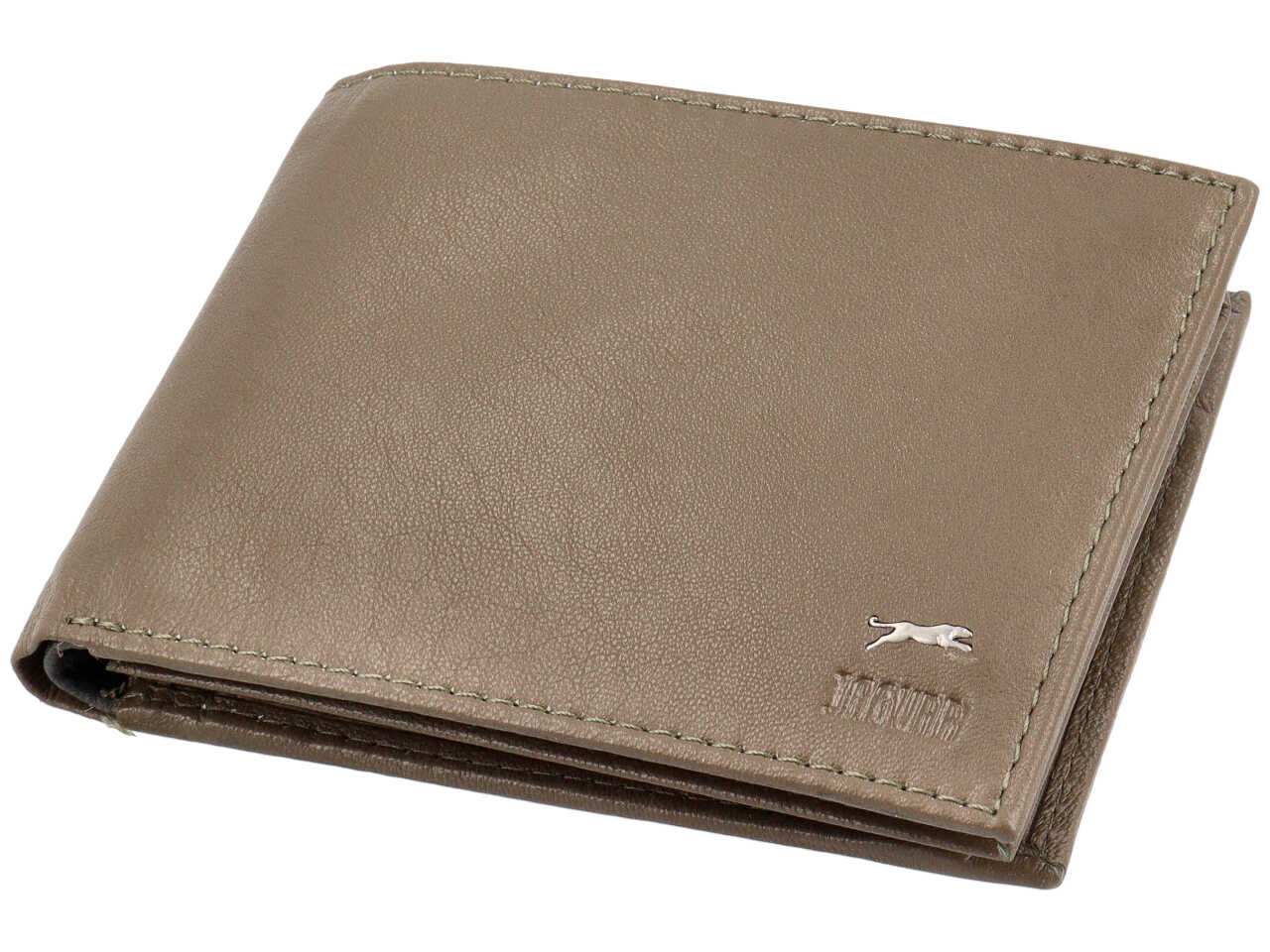 Portafoglio da uomo in pelle verde oliva, doppia patta e portamonete, 10x12 cm -Jaguar