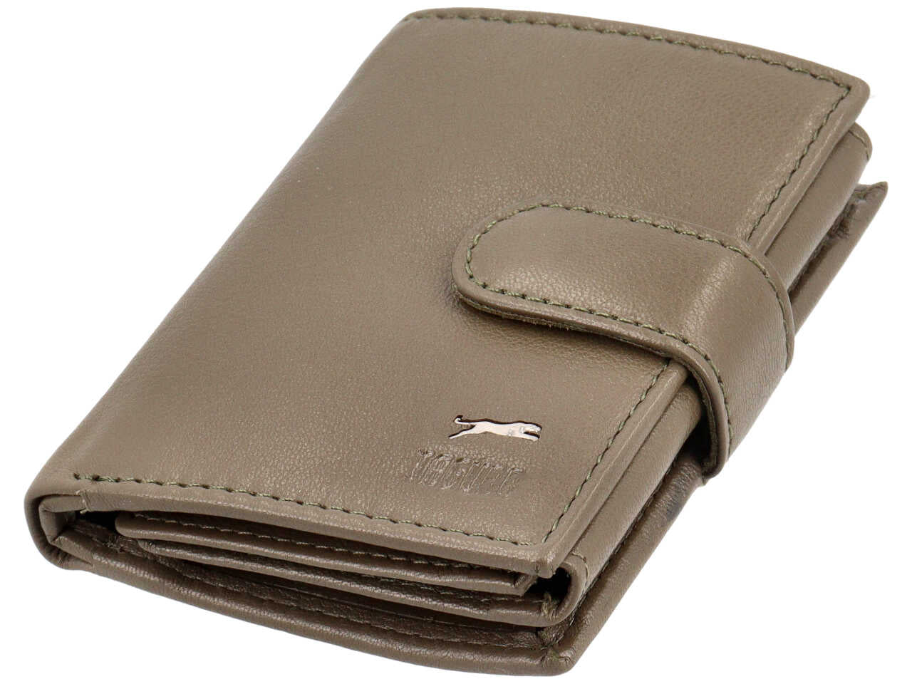 Portafoglio da uomo in pelle verde oliva con chiusura a bottone, 10x8 cm - Jaguar