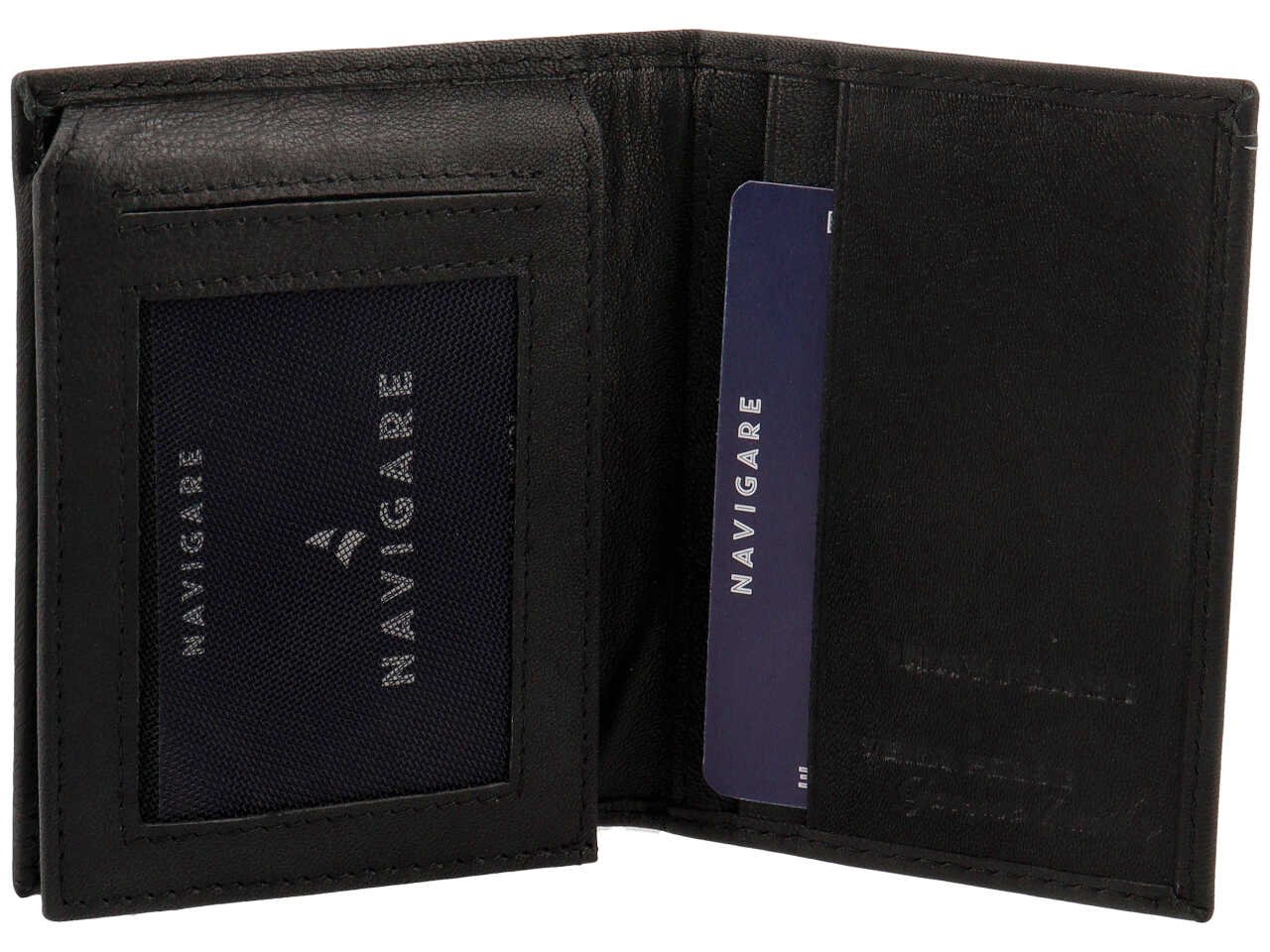 Portafoglio da uomo in nappa e pelle nero 8x11 cm - Navigare
