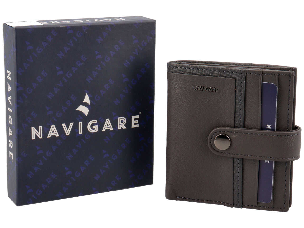 Portafoglio da uomo in nappa e pelle grigio scuro 9,5x10 cm - Navigare