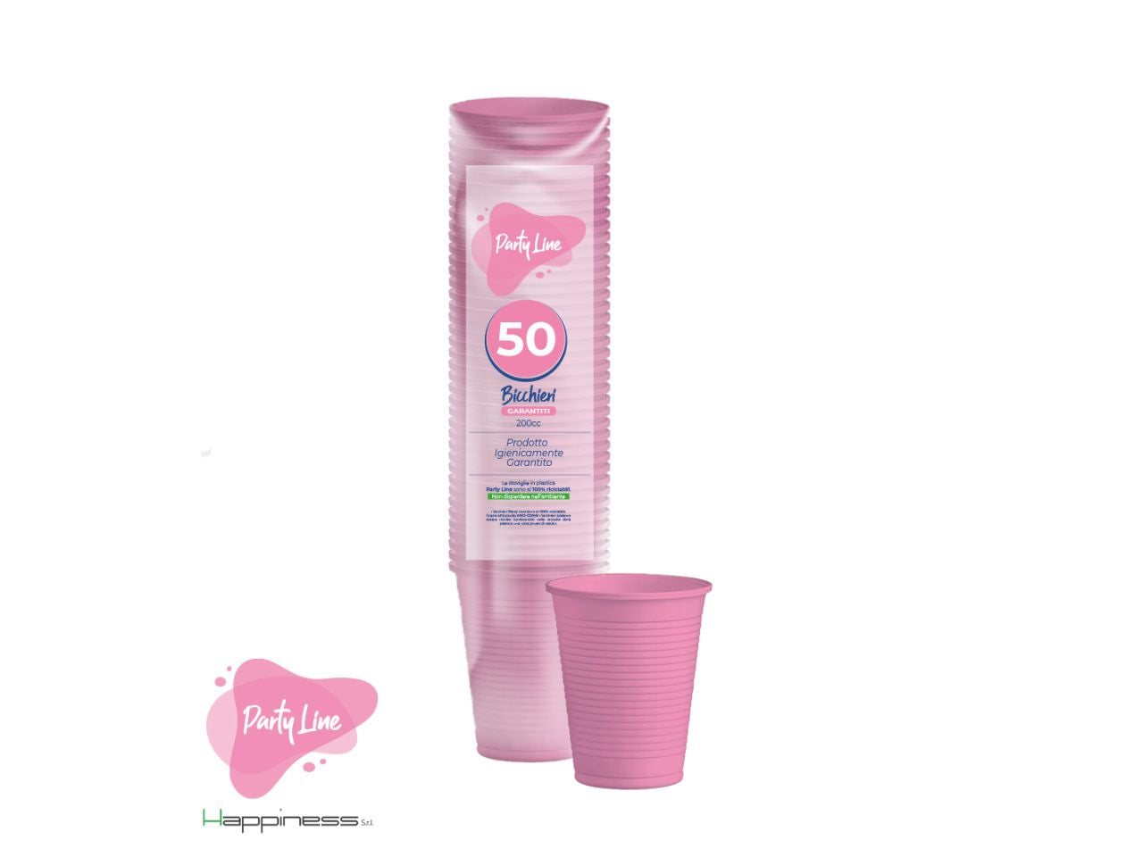 Bicchieri di plastica 200cc rosa - confezione da 50 pezzi