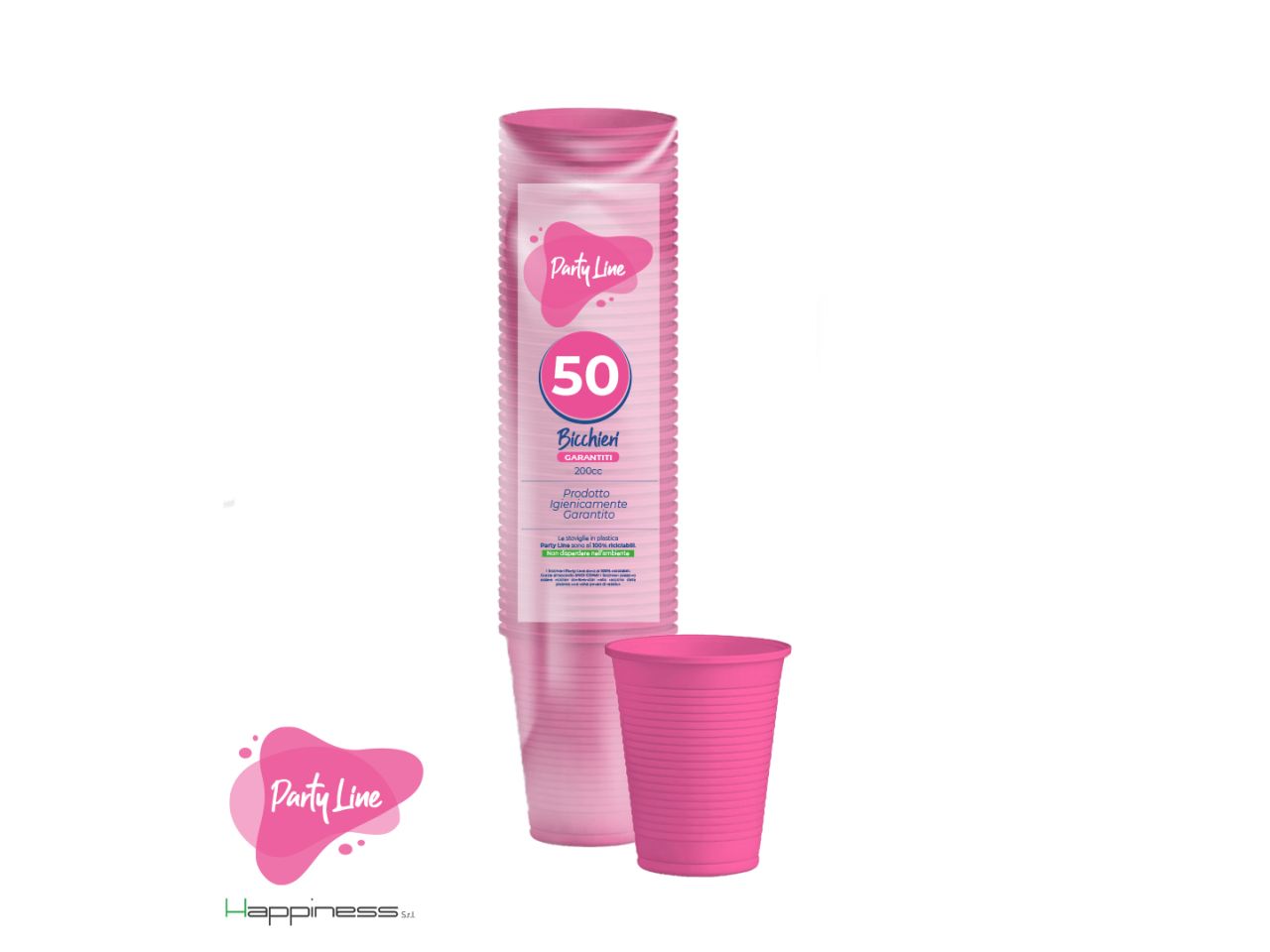 Bicchieri di plastica 200cc fucsia - confezione da 50 pezzi