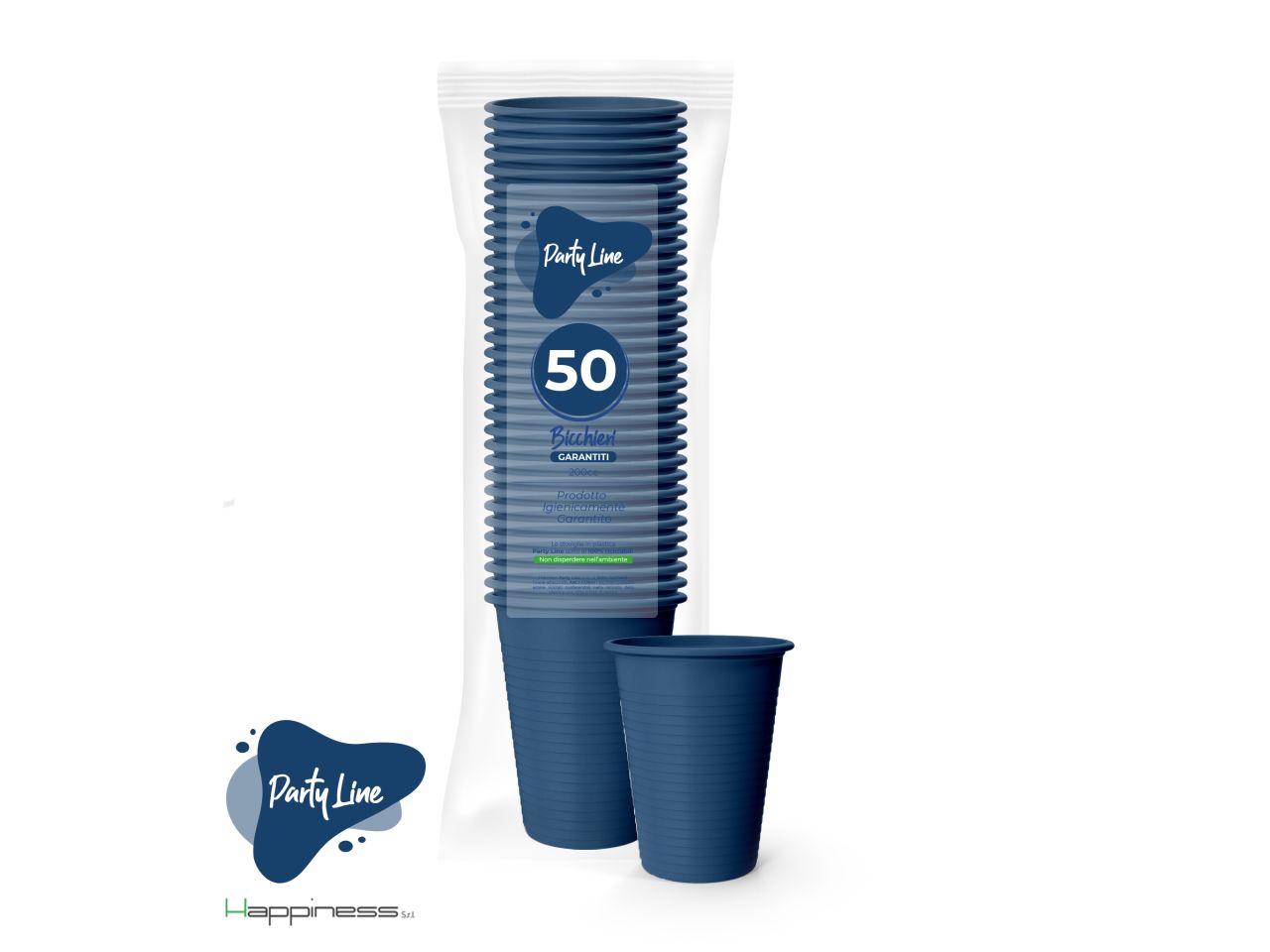 Bicchieri di plastica capacita' 200cc colore blu - la confezione comprende 50 bicchieri