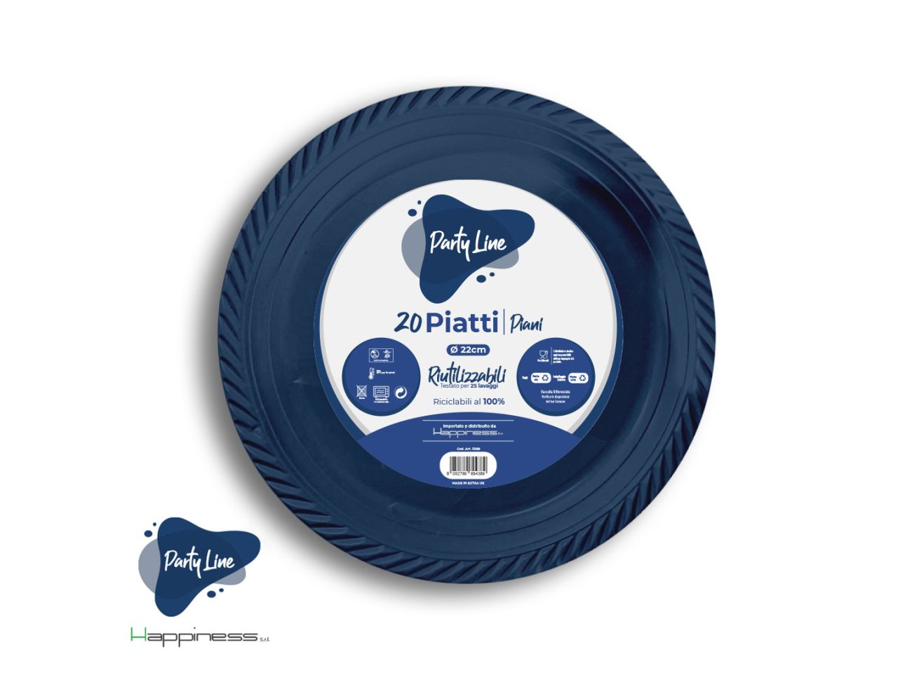 Piatti piani in plastica colore blu misura 22cm - la confezione comprende 20 piatti
