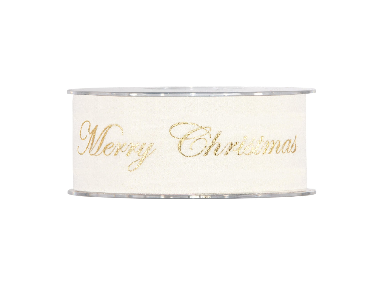 Nastro regalo in velluto crema con scritta Merry Christmas in dorato 4cm x 7m - Piovaccari