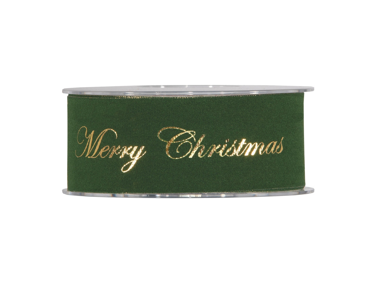 Nastro regalo in velluto verde scuro con scritta Merry Christmas in dorato 4cm x 7m - Piovaccari